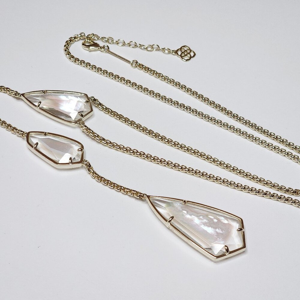 Kendra Scott Charlotte Y Necklace Suspended Ivory Mother of Pearl Gold Tone